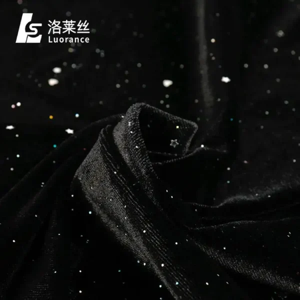 parkly Fabric Shiny Black Color Metallic Star Pattern Sequin Velvet Glitter Fabric - Image 5