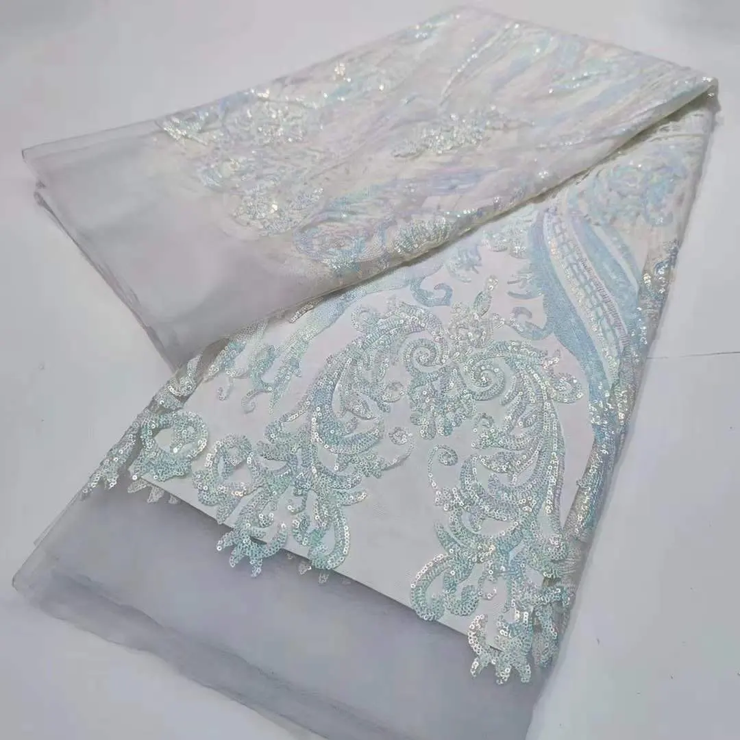 Fabric High Quality 3MM Sequin Lace Embroidery Fabric for Wedding Dress